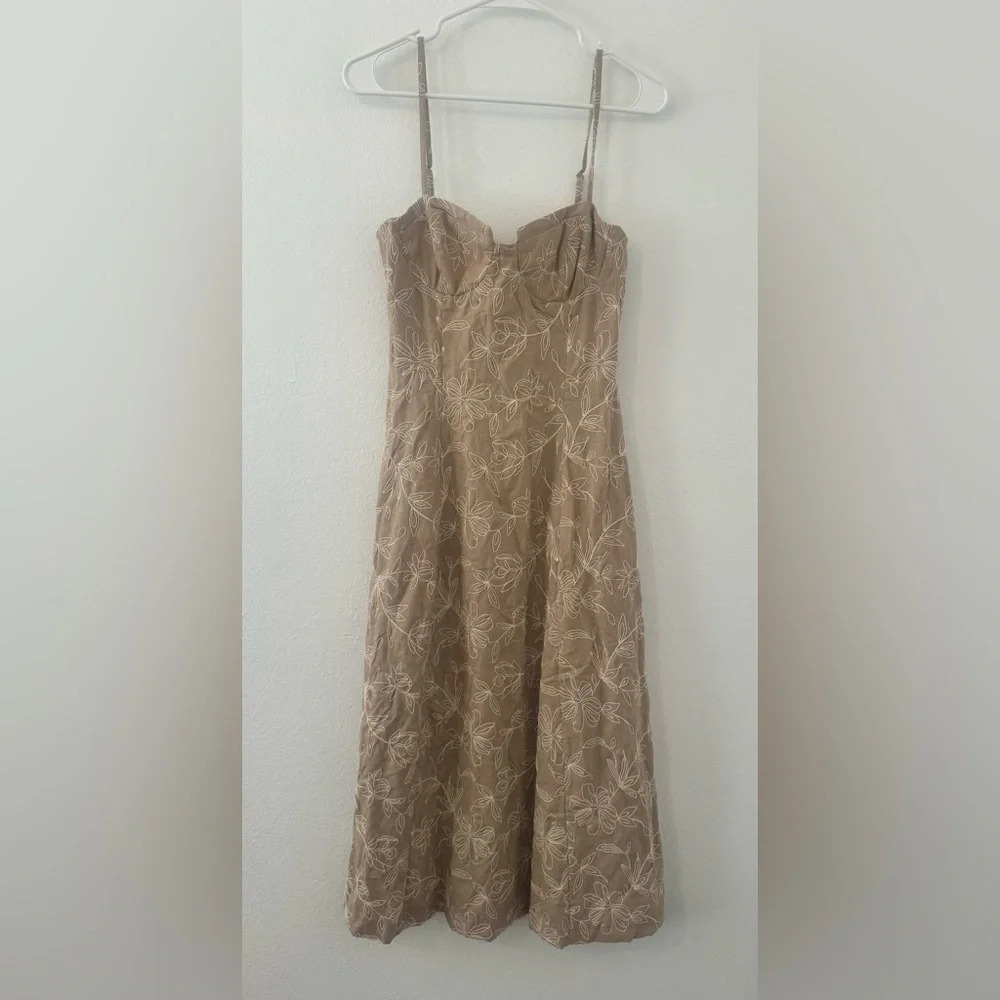 Zara Tan Floral Midi Dress